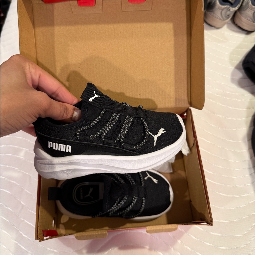 Puma Kids Black and White Slip-On Sneakers